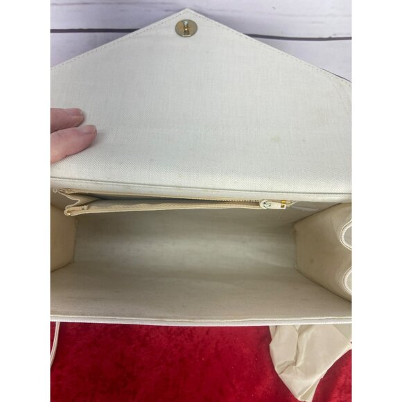 White Leather Clutch With Long Shoulder Strap - Navy Trim - Picture 4 of 7